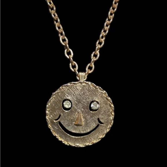 Vintage Gold-Plated Smiley Face Pendant Necklace- 24”- 60s/70s - Picture 3 of 8